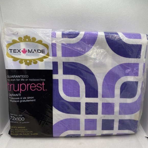 Texmade Labyrinth Truprest Twin Bed Flat Sheet Geometric Links 1970s Purple - Picture 15 of 15